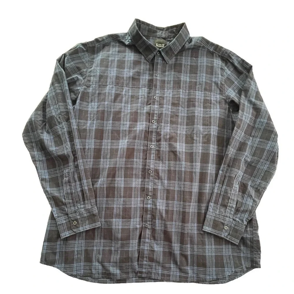 511 Tactical Men's 2XL Blue Plaid Snap Button Shirt Long Sleeve